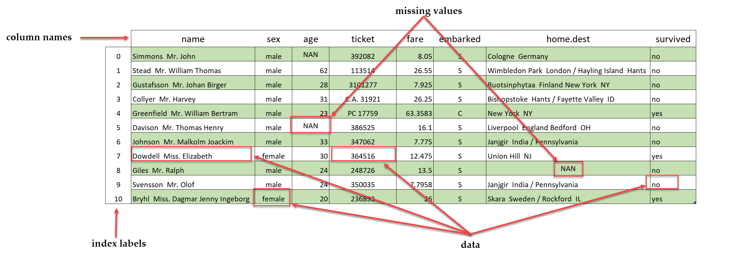 data frame structure